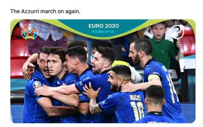 Selebrasi pemain Italia pada laga 16 besar EURO 2020 melawan Austria di Stadion Wembley, London, Inggris, Minggu (27/6/2021) dini hari WIB.