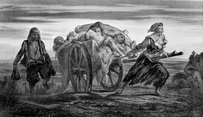 Lukisan ilustrasi wabah Black Death di Eropa.