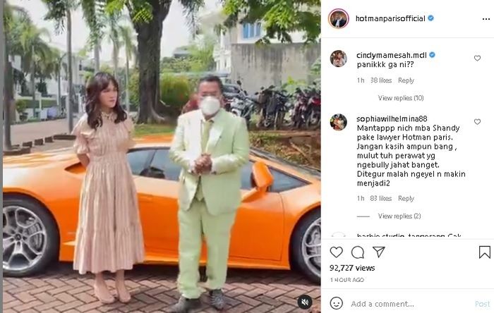 Unggahan Hotman Paris tentang Shandy Aulia meminta bantuan hukum.