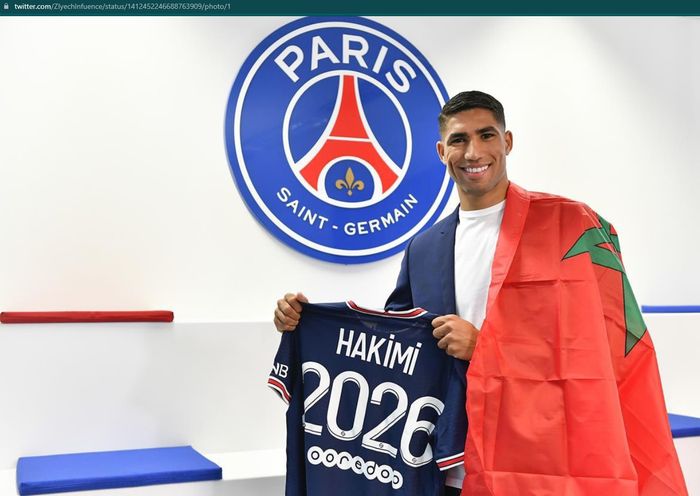 Bek kanan Inter Milan, Achraf Hakimi resmi bergabung dengan raksasa Liga Prancis, Paris Saint-Germain PSG).