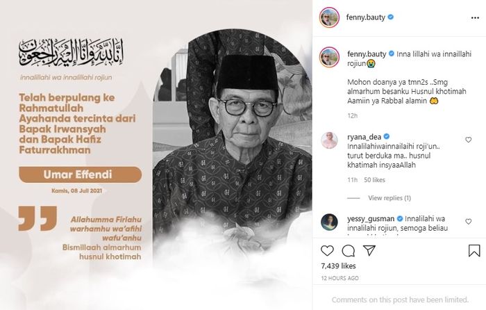 Ayah Irwansyah meninggal dunia