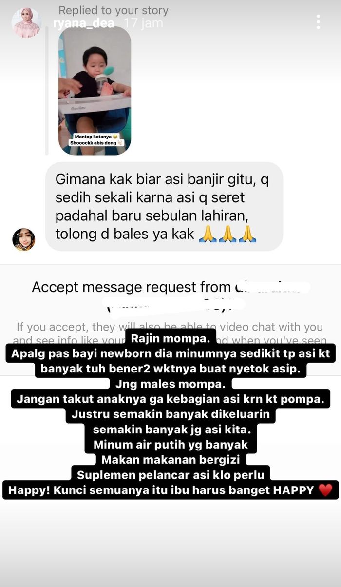 Unggahan Ryana Dea saat membagikan tips ASI lancar dan banyak.