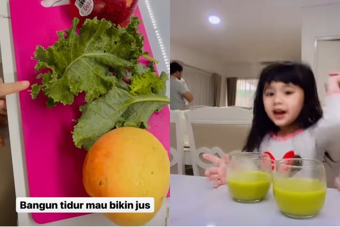 Unggahan Ryana Dea saat membuat jus dari beberapa buah dan daun kale.