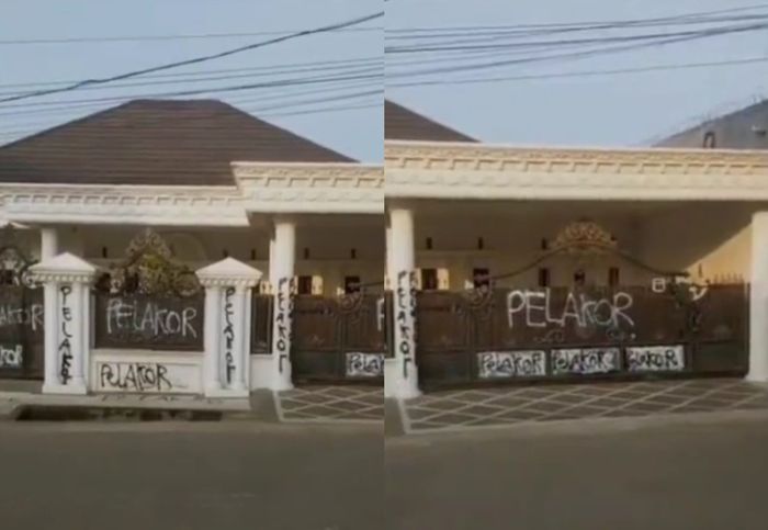 Potret viral sebuah rumah dengan tulisan pelakor di pagar.