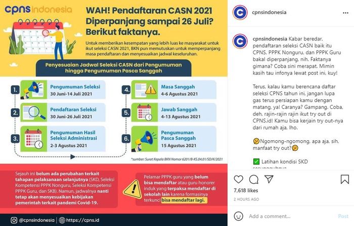 Pengumuman perpanjangan pendaftaran CPNS.