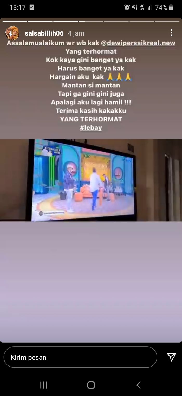 istri Aldi Taher, Salsabillih sempat mengungkapkan kecemburuannya terhadap Dewi Perssik.  