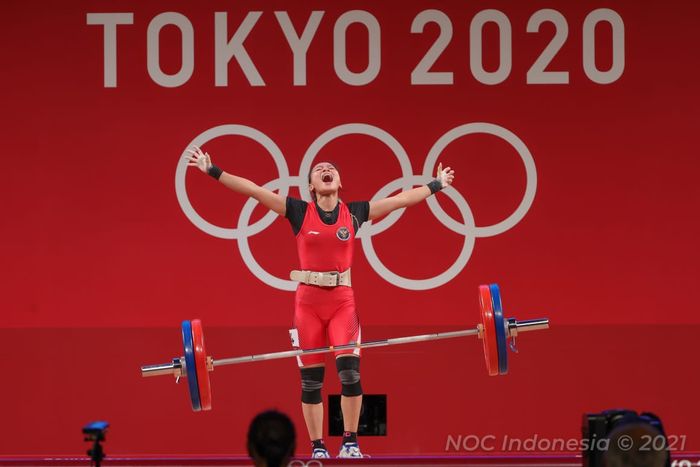 Ekspresi Windy Cantika Aisah usai tampil pada Olimpiade Tokyo 2020, Sabtu (24/7/2021)