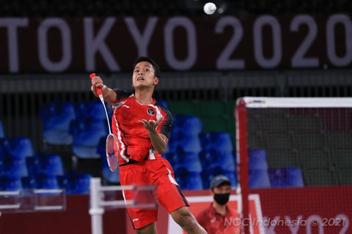 Anthony Sinisuka Ginting pada babak semifinal Olimpiade Tokyo 2020, Minggu (1/8/2021)