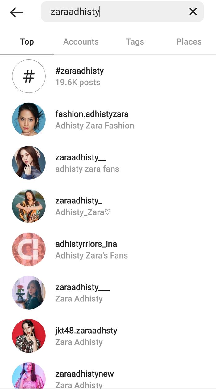 Akun Instagram Adhisty Zara mendadak hilang.