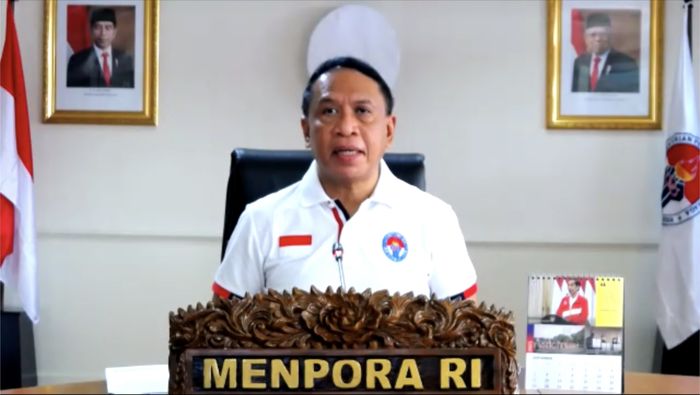 Menteri Pemuda dan Olahraga, Zainudin Amali dalam konferensi pers virtual soal Rapat Koordinasi (rakor) Liga 1 dan Liga 2 2021, Jumat (6/8/2021).