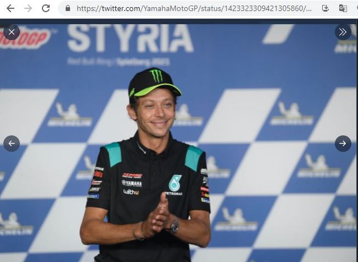 Pembalap Petronas Yamaha SRT, Valentino Rossi, ketika mengumumkan pensiun pada akhir MotoGP 2021 dalam sesi konferensi pers di Red Bull Ring, Spielberg, Kamis (5/8/2021).