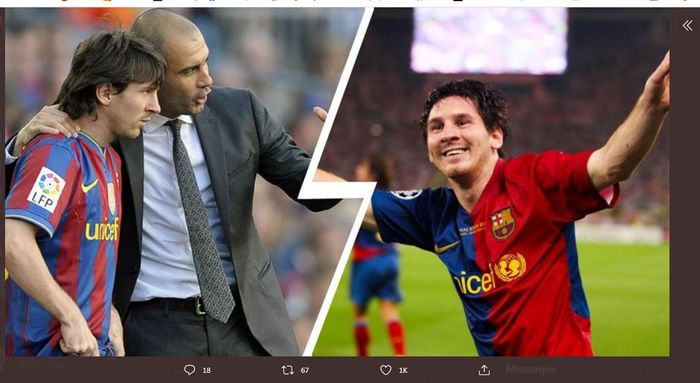 Pep Guardiola saat melatih Lionel Messi di Barcelona.