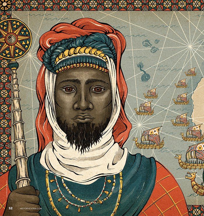Illustrasi Mansa Abubakari II, saudara laki-laki dari Mansa Musa.
