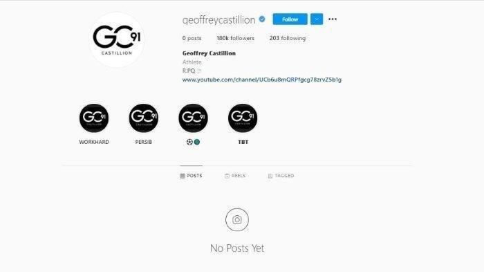 Akun Instagram Geoffrey Castillion yang tak lagi menampilkan unggahan terkait Persib Bandung (8/7/2021).