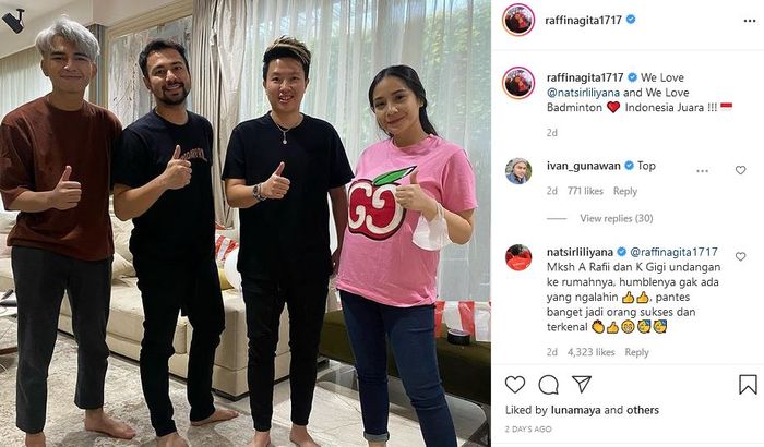 Raffi Ahmad dan Nagita Slavina mengunggah potret bersama Liliana Natsir