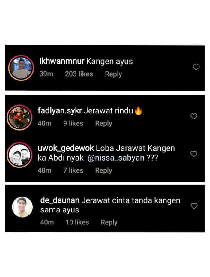 Beberapa komentar netizen yang mengatakan jerawat rindu.