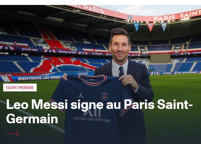 Pengumuman resmi Lionel Messi gabung Paris Saint-Germain di situs klub pada Rabu (11/8/2021) dini hari WIB.