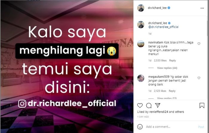 Unggahan dr Richard Lee sebelum ditangkap polisi