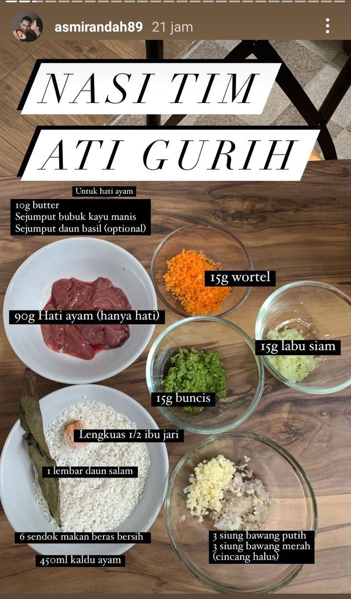 Bahan-bahan MPASI anak Asmirandah, di antaranya menggunakan hati ayam.