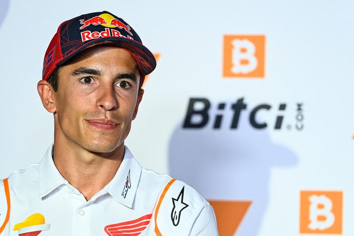 Pembalap Repsol Honda, Marc Marquez, saat konferensi pers jelang MotoGP Austria, Kamis (12/8/2021).