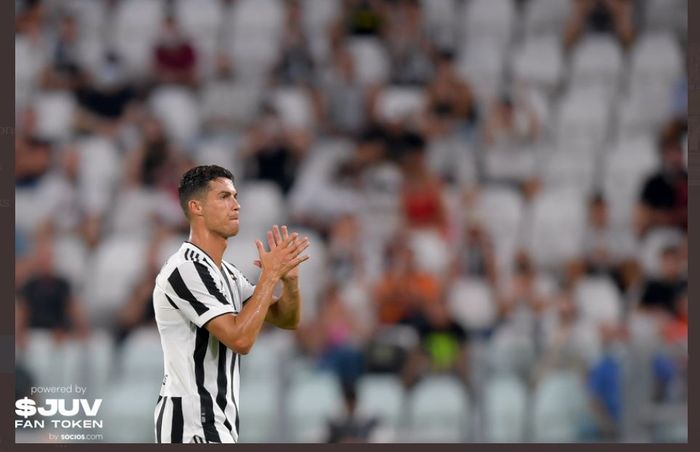 Cristiano Ronaldo dalam duel pramusim Juventus vs Atalanta, 14 Agustus 2021.