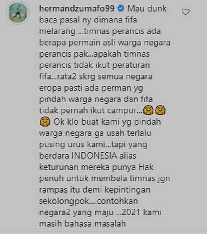 Striker naturalisasi Herman Dzumafo mengkritik pernyataan Indra Sjafri (22/8/2021). 