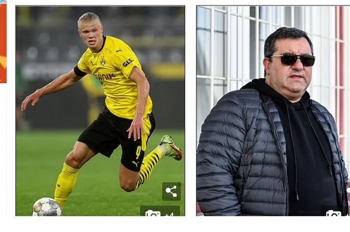 Erling Haaland (kiri) dan sang agen, Mino Raiola (kanan).