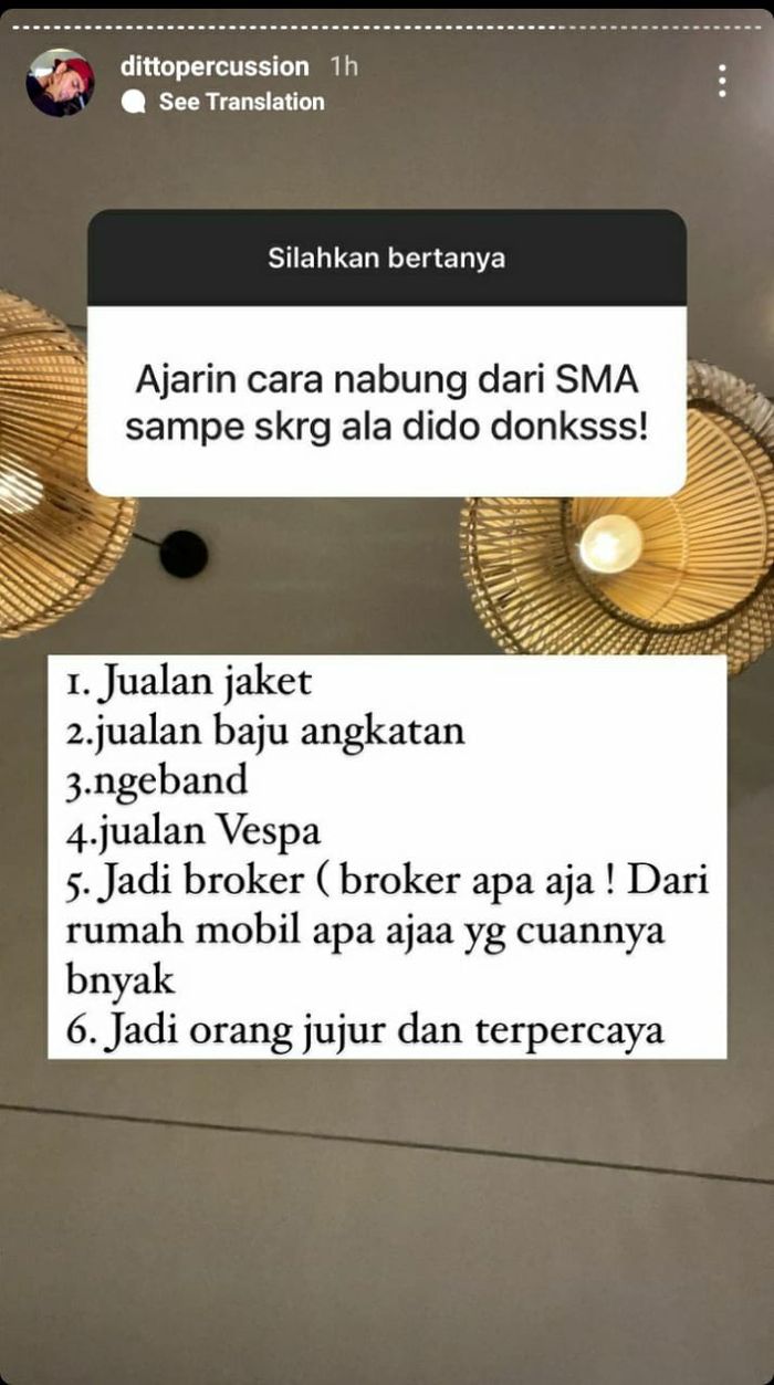 Ditto Percussion sudah berbisnis sejak SMA