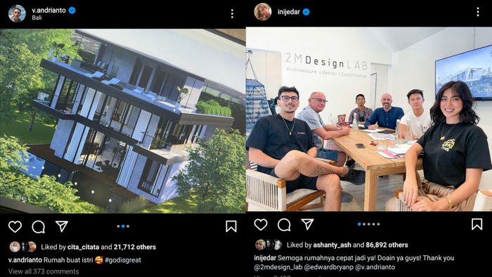 Unggahan Jessica Iskandar dan Vincent Verhaag yang sedang melihat desain rumahnya.