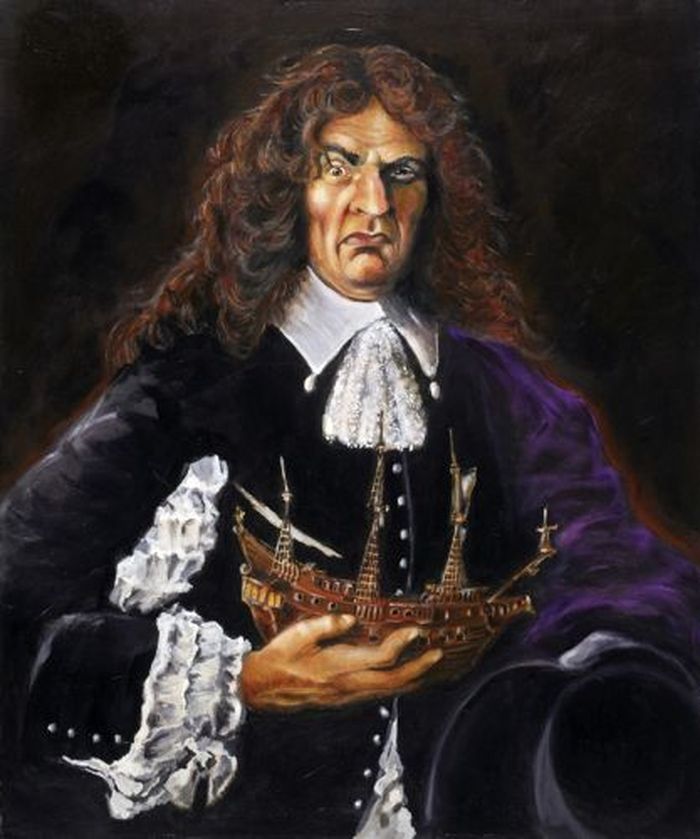 Kapten Hendrick Van der Decken membawa miniatur kapal model Bernard Fokke yang dipakainya.