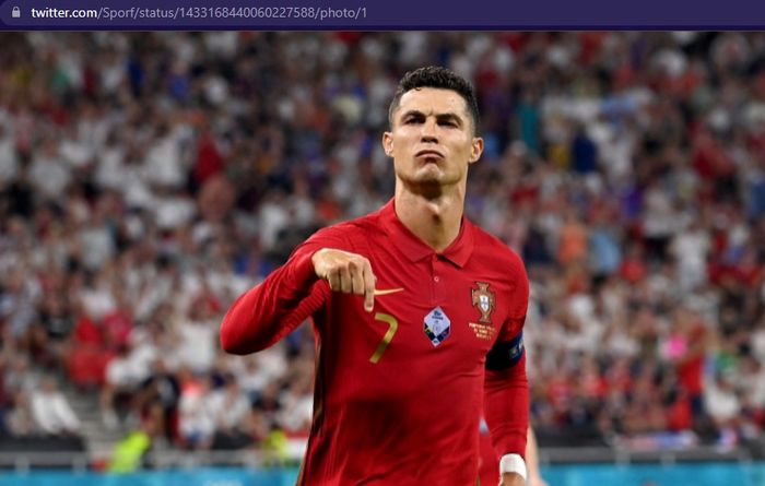 Megabintang timnas Portugal, Cristiano Ronaldo, merayakan gol ke gawang timnas Irlandia dalam laga Kualifikasi Piala Dunia 2022 zona Eropa pada Kamis (2/9/2021) pukul 01.45 WIB di Stadion Algarve. 