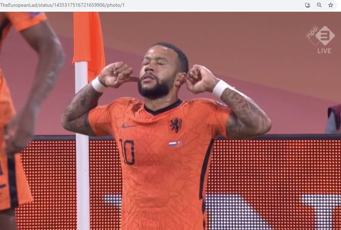 Penyerang timnas Belanda, Memphis Depay, merayakan gol ke gawang timnas Turki pada ajang Kualifikasi Piala Dunia 2022 zona Eropa, Selasa (7/9/2021).