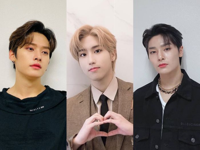 Tiga anggota Stray Kids yang debut menggunakan nama panggung: Lee Know, Han, dan I.N.