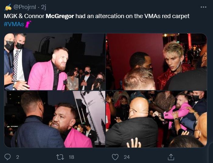 Potret Conor McGregor dan Machine Gun Kelly saat terlibat bentrok ketika menghadiri MTV VMA, Minggu (12/9/2021).