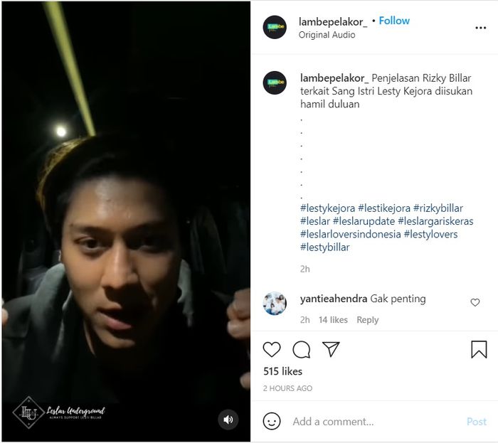 Rizky Billar jawab pertanyaan netizen soal isu Lesti Kejora hamil duluan.