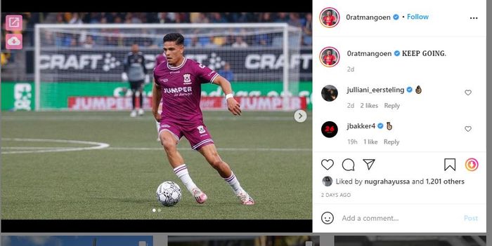 Pemain klub Eredivisie Go Ahead Eagles, Ragnar Oratmangoen.