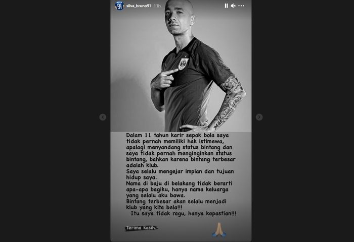 Instastory Bruno Silva menanggapi hukuman yang diberikan manajemen PSIS Semarang.