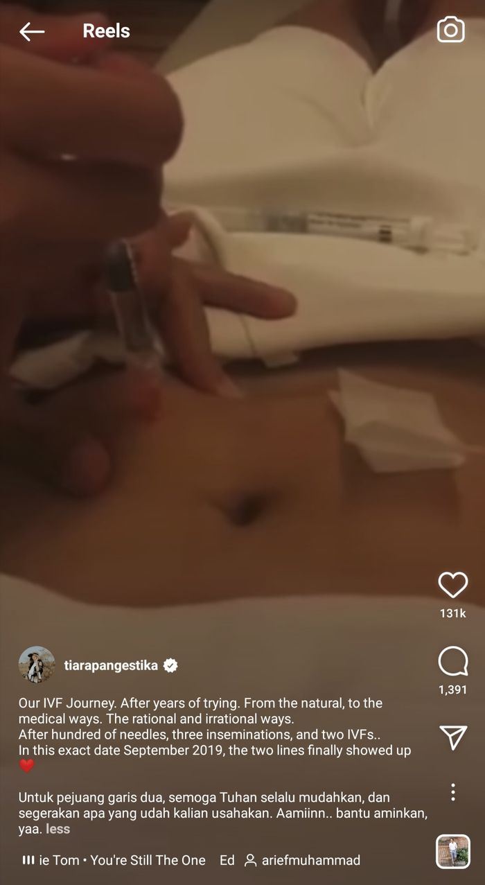 Unggahan haru Tiara Pangestika tentang program bayi tabung yang dijalankannya.