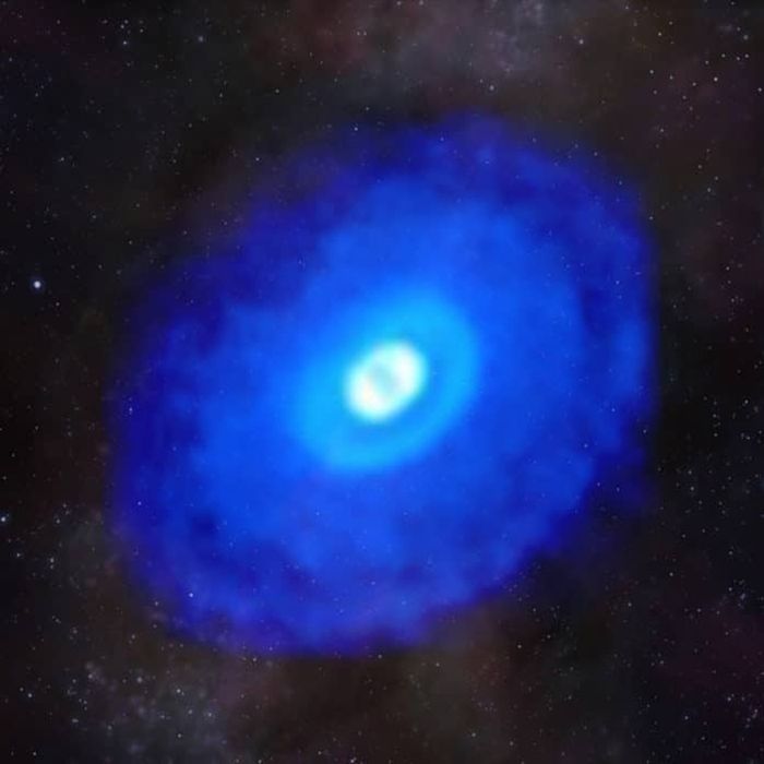 Gambar komposit data ALMA dari bintang muda HD 163296 ini menunjukkan emisi hidrogen sianida dalam cakram protoplanet.