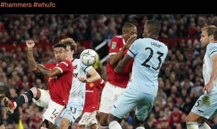 Momen pertandingan antara Manchester United dan West Ham United di putaran ketiga Piala Liga Inggris.