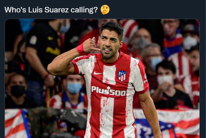 Selebrasi Luis Suarez usai mencetak gol Atletico Madrid ke gawang Barcelona di lanjutan Liga Spanyol, 2 Oktober 2021.