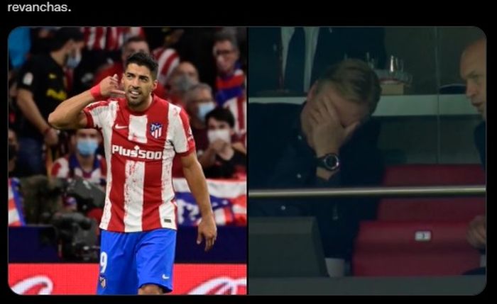 Selebrasi Luis Suarez yang disinyalir menyindir Ronald Koeman dalam laga Atletico Madrid vs Barcelona di Liga Spanyol.