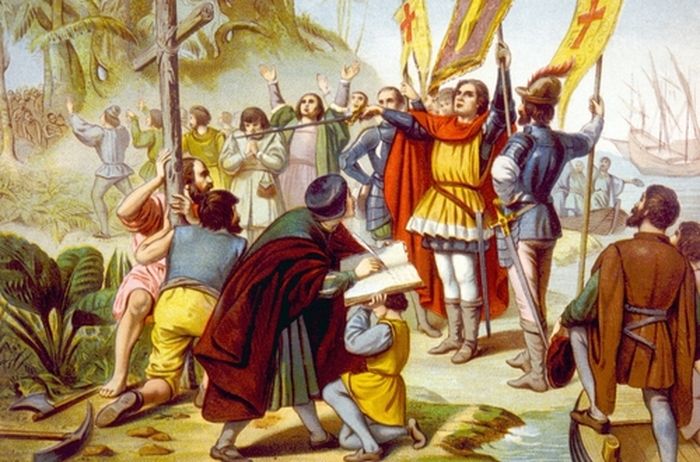 Colombus Merebut Dunia Baru di San Salvador, sekitar tahun 1492.