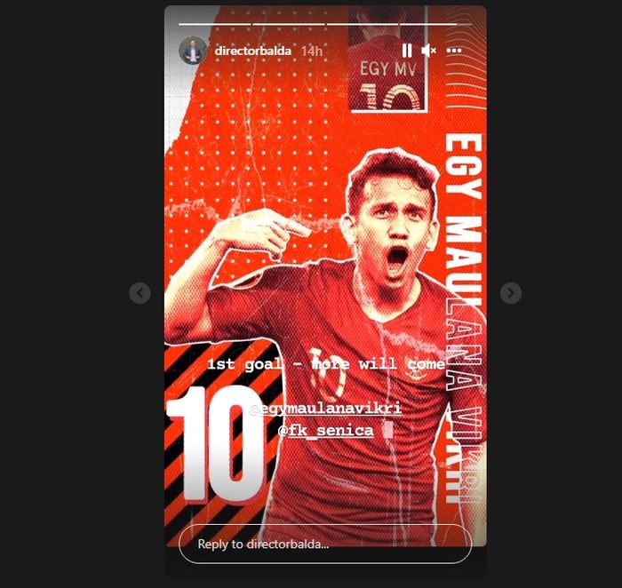 Unggahan direktur FK Senica David Balda tentang Egy Maulana Vikri (13/10/2021). 