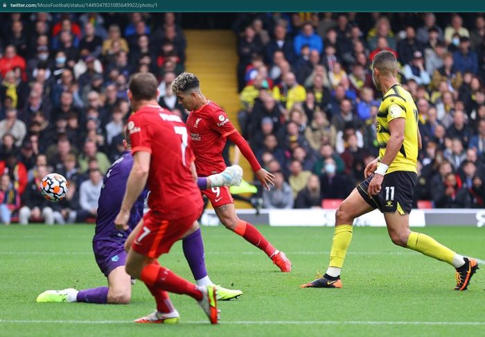 Momen Roberto Firmino mencetak gol pertamanya di laga kontrak Watford pada laga pekan ke-8 Liga Inggris 2021-2022, Sabtu (16/10/2021).