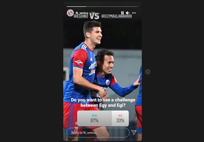 Unggahan FK Senica yang hendak mengadu skill Egy Maulana Vikri dan Thomas 'Egi' Egert (17/10/2021). 