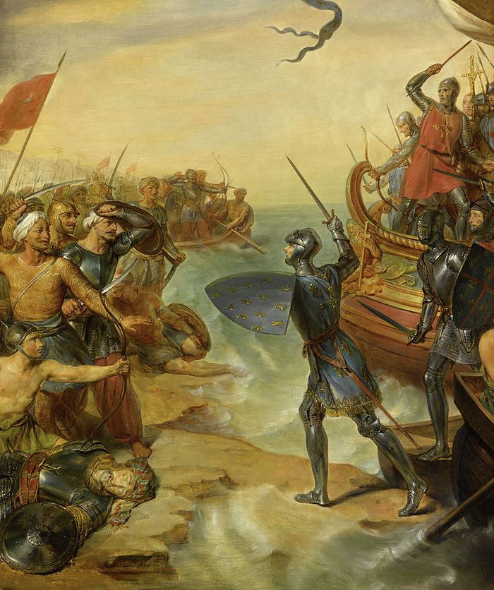 Lukisan 'Siege of Damietta, Seventh Crusade, 1249' yang merupakan karya Georges Rouget (1781–1869). Perang Salib yang paling terkenal adalah perang-perang perebutan Tanah Suci Yerusalem.