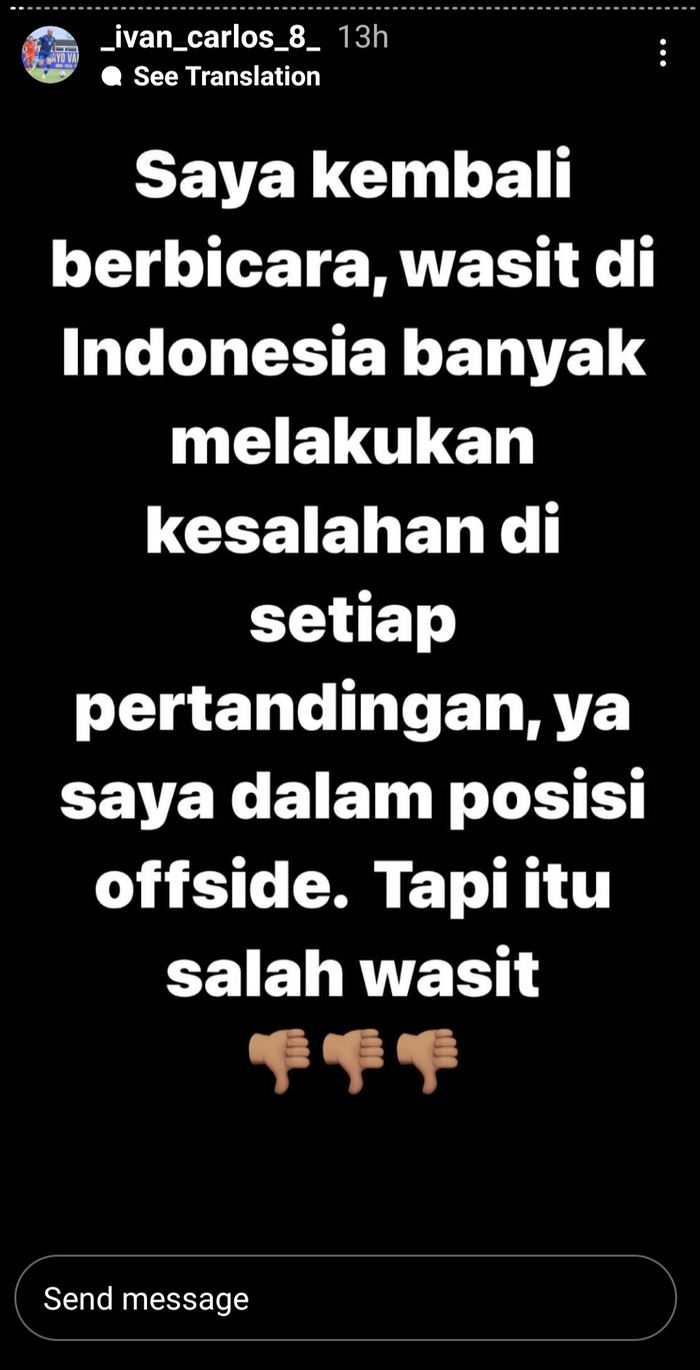 Tangkapan layar klarifikasi striker Persela Lamongan, Ivan Carlos