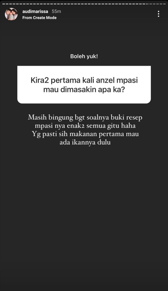 Unggahan Audi Marissa yang bersiap memberikan MPASI untuk anak pertamanya.