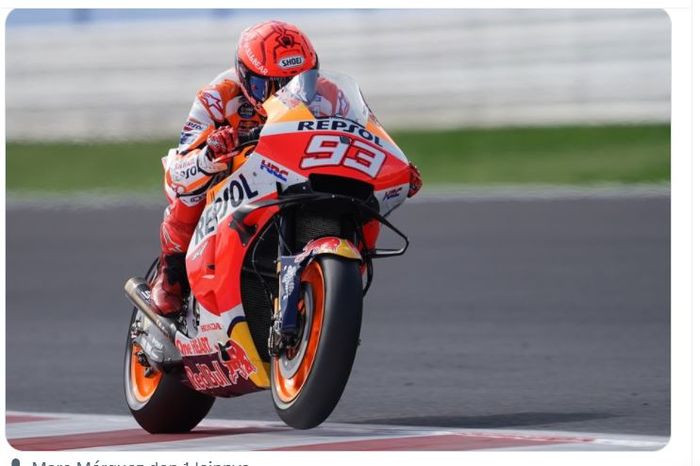 Pembalap Repsol Honda, Marc Marquez, saat tampil pada MotoGP Emilia Romagna 2021, Minggu (24/10/2021)